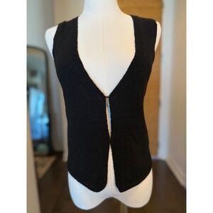 OAK+FORT Black Textured Knit Sleeveless Button Front Vest S
